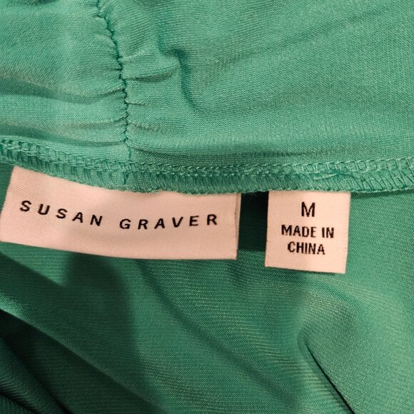 Susan Graver Medium Green Open Front Cardigan Gathered Back Office casual Flowy - Picture 4 of 9